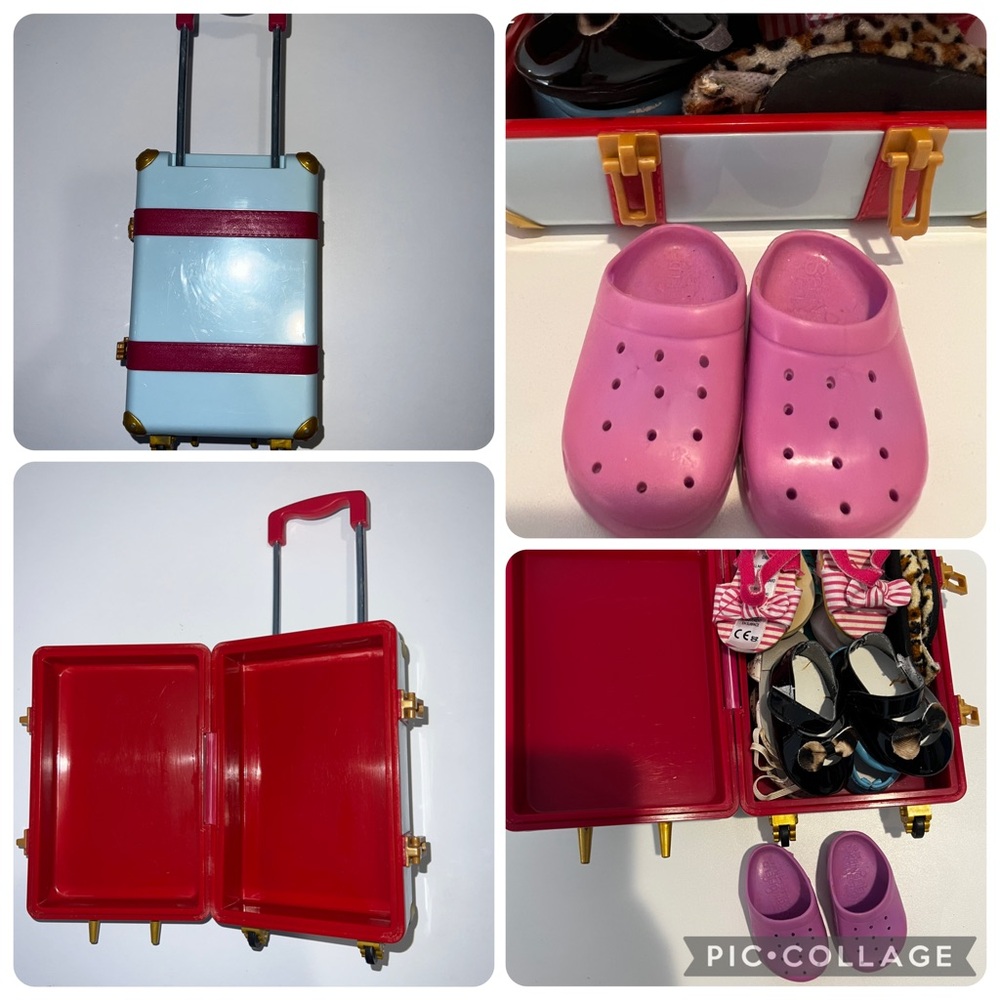 American Girl Suitcase with 8 sets of shoes (4 American Girl/4 other brand)